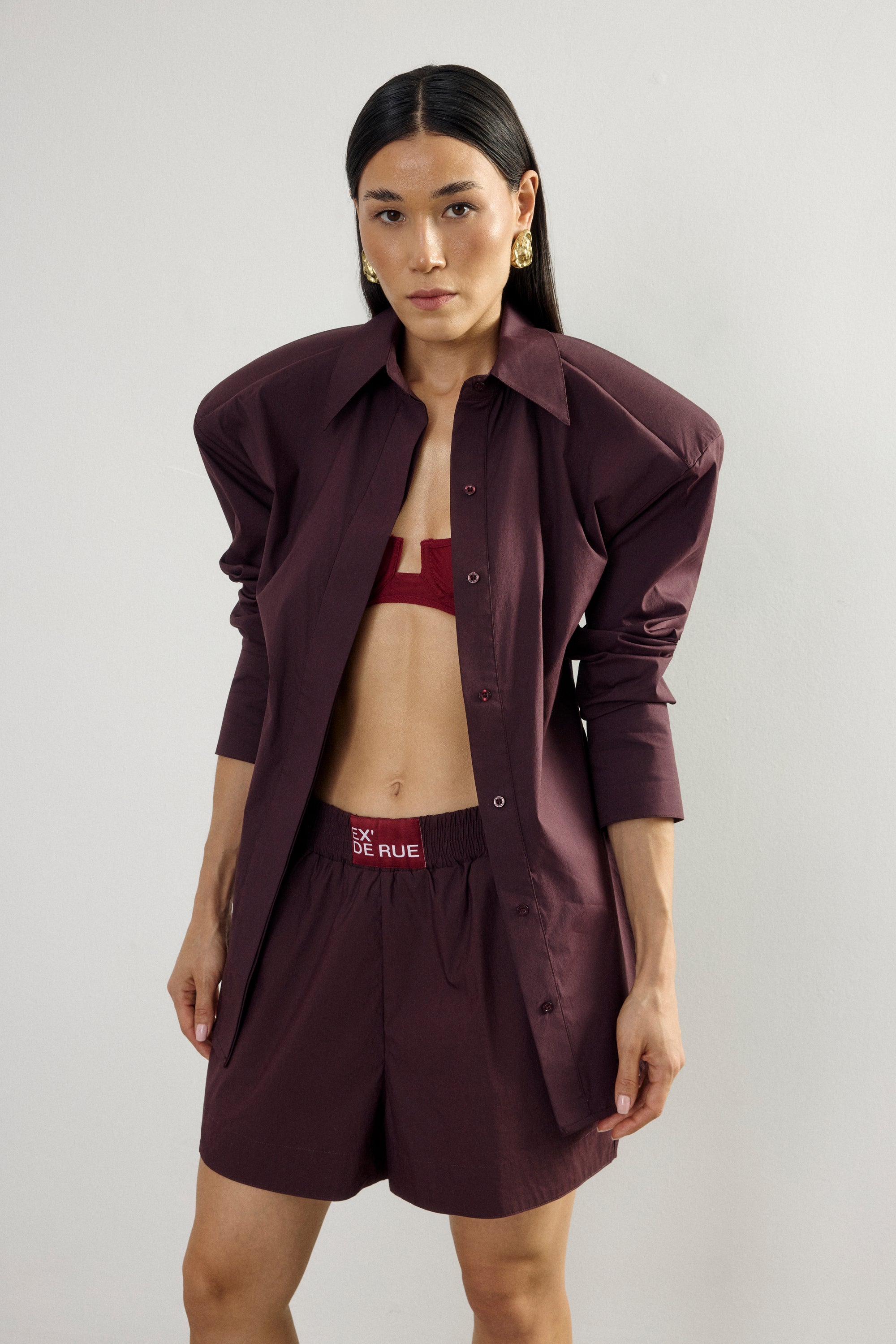 Padded Pleated Bordoeux Shirt