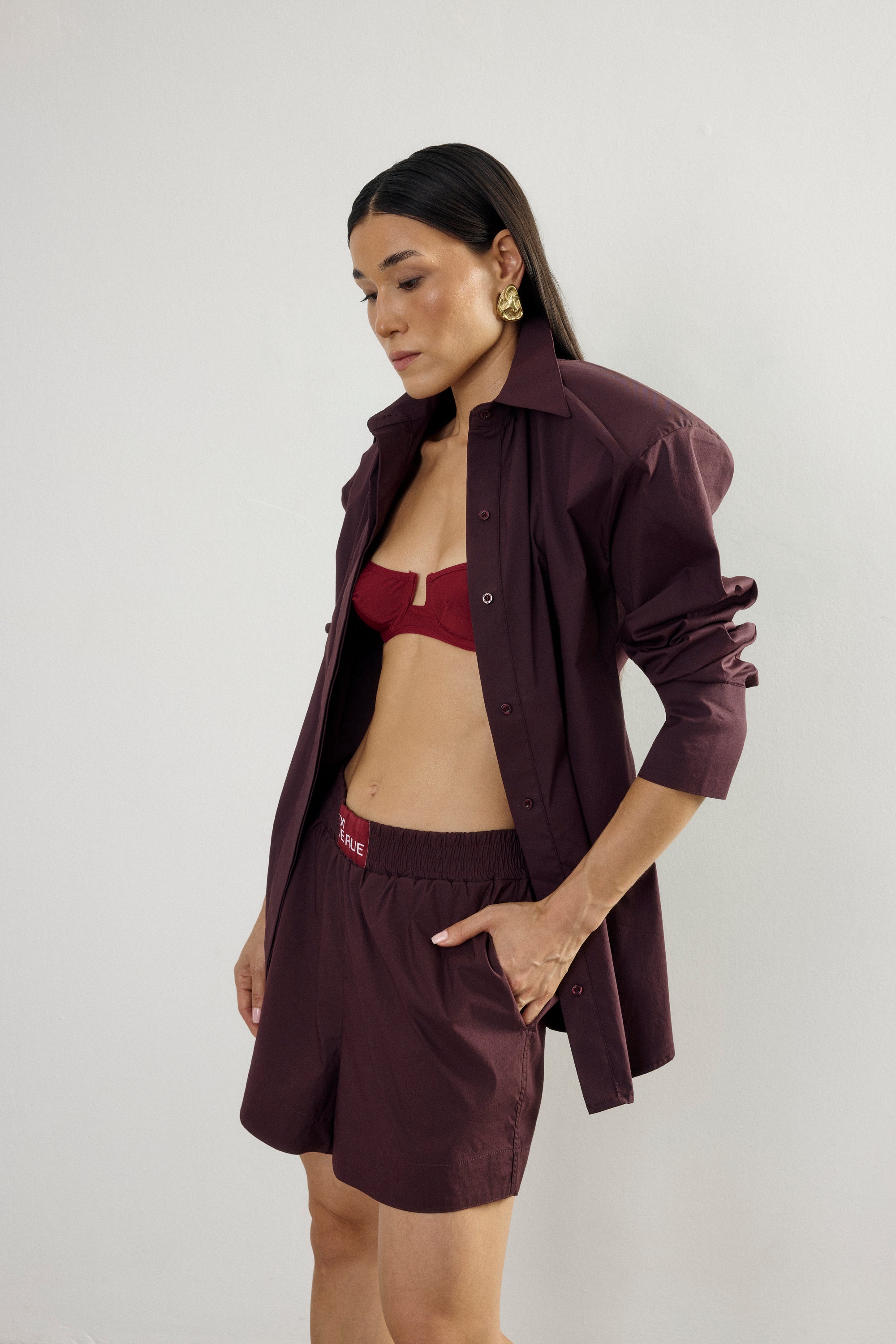 Padded Pleated Bordoeux Shirt