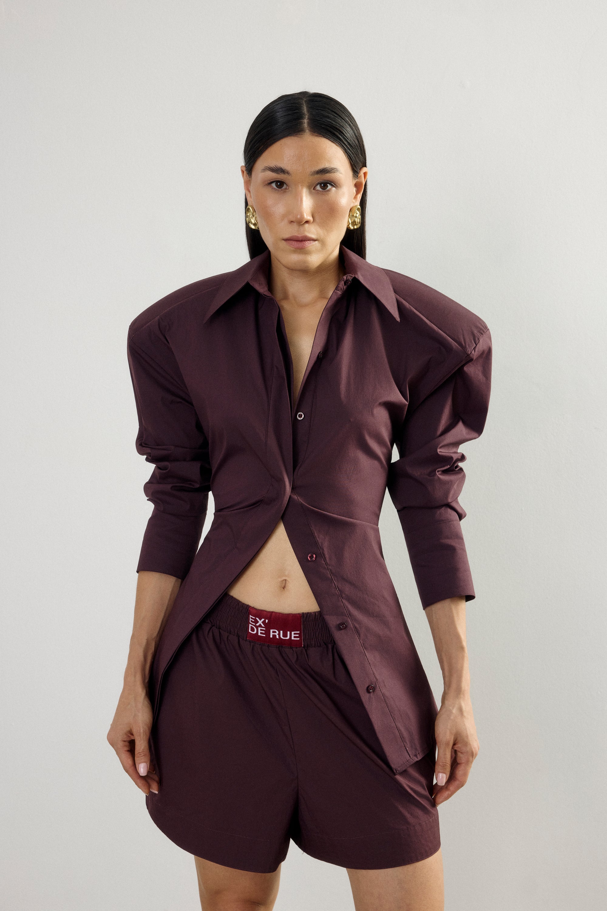 Padded Pleated Bordoeux Shirt