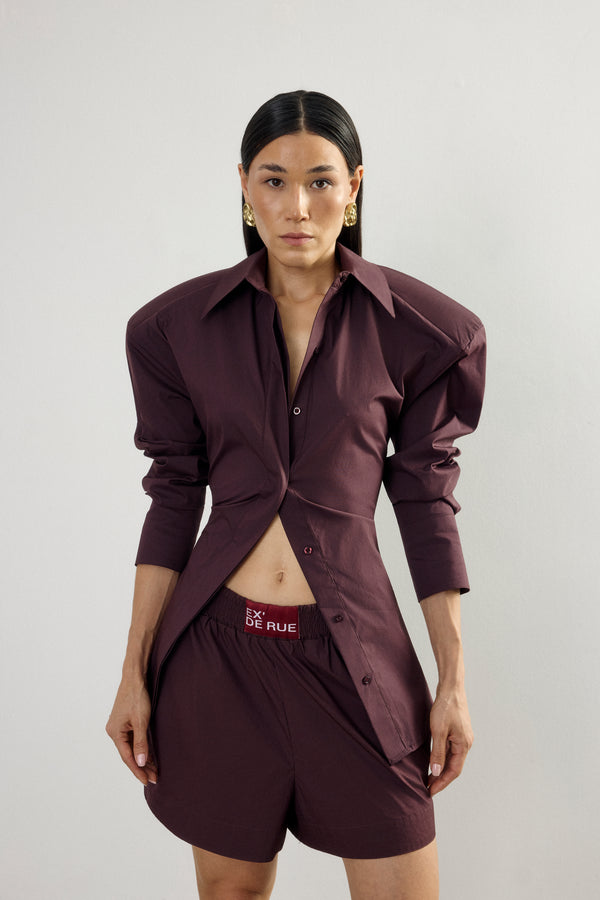 Padded Pleated Bordoeux Shirt