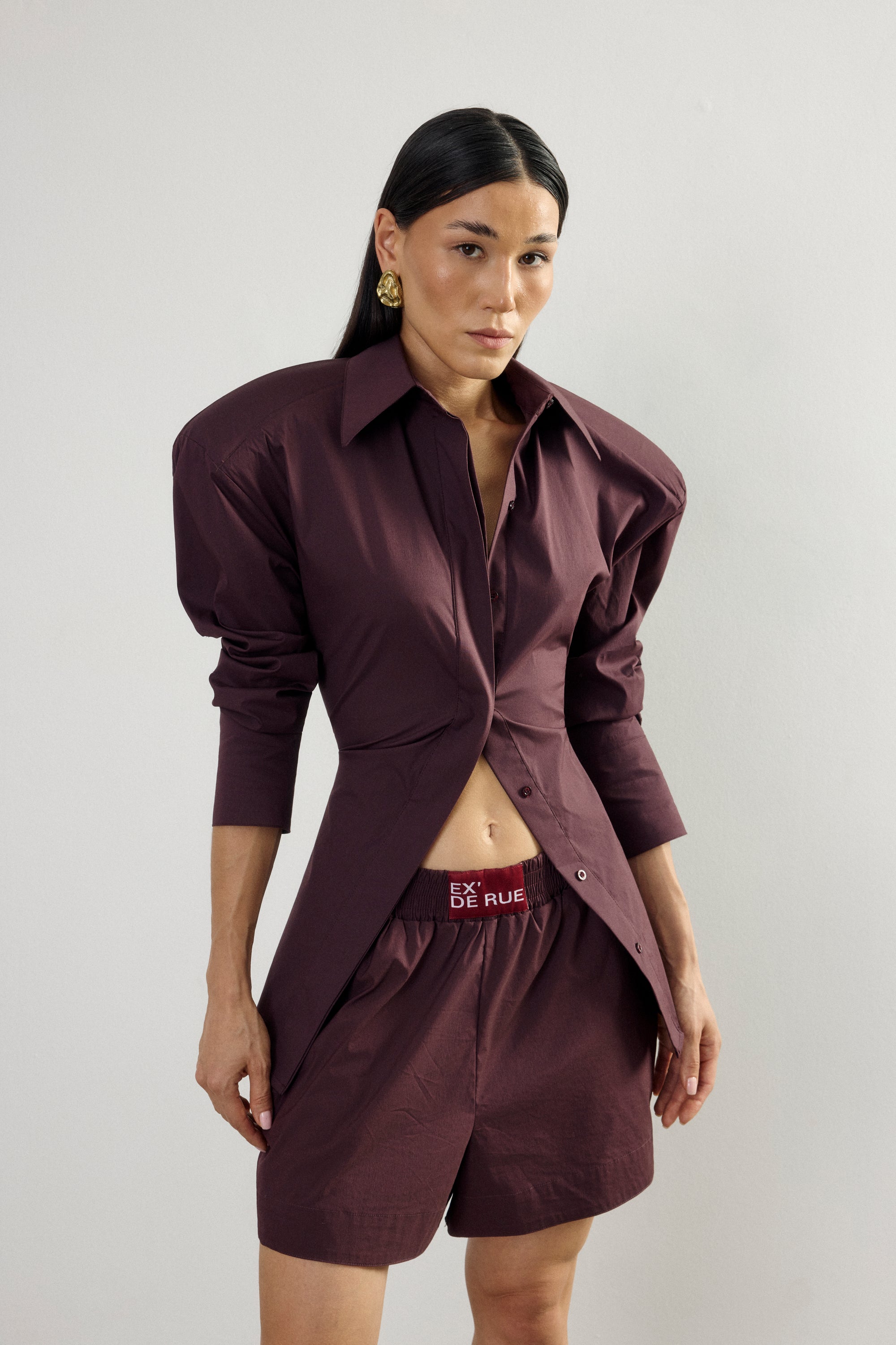 Padded Pleated Bordoeux Shirt