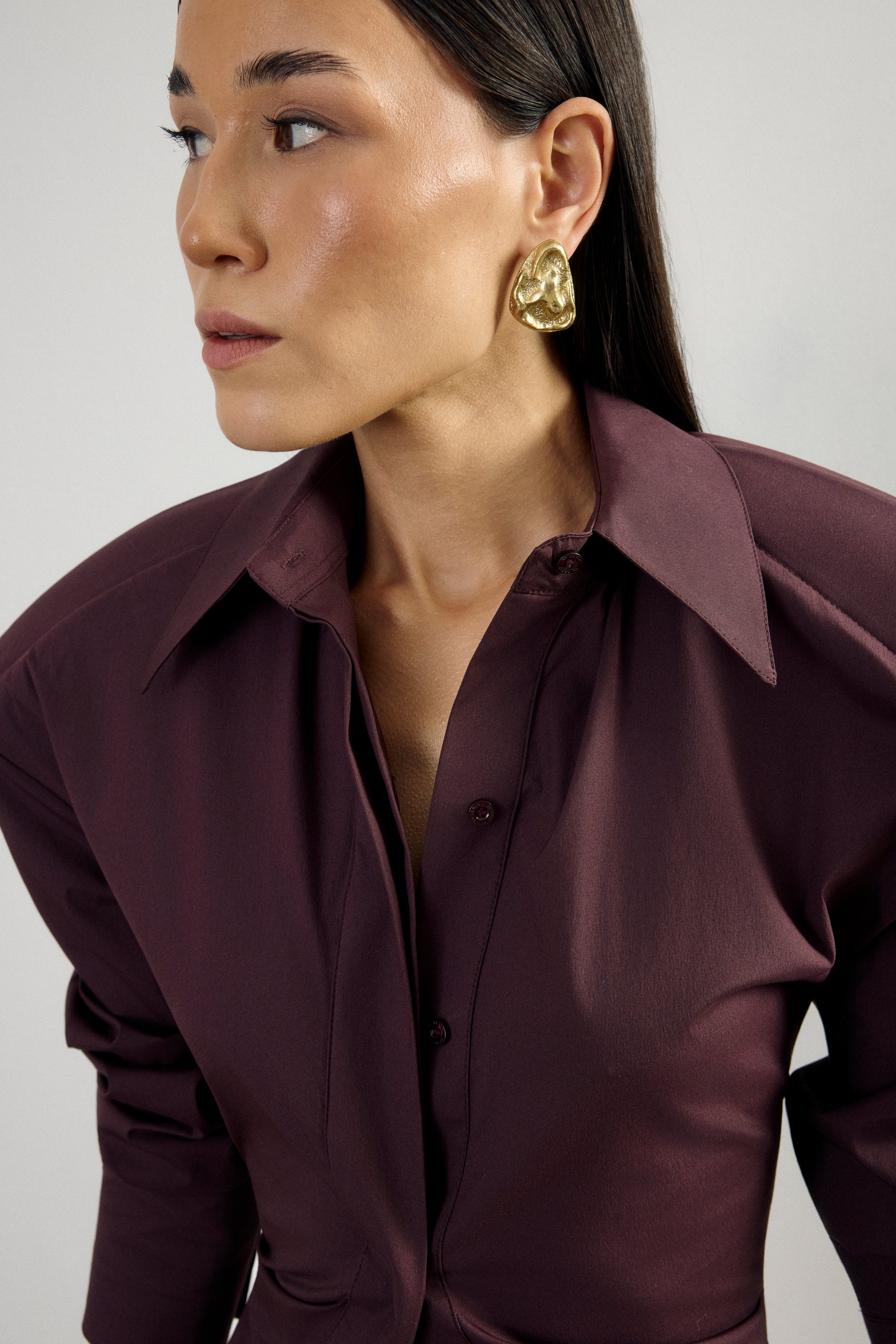 Padded Pleated Bordoeux Shirt